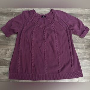 Ellos 100% Cotton Tunic Sweater Short Raglan Sleeves V-Neck Cable Knit 1X 2X 3X